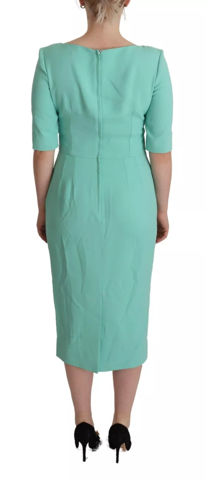 Robe midi verte menthe Dolce & Gabbana à encolure carrée, coupe ajustée et élégante, parfaite pour une occasion chic.
