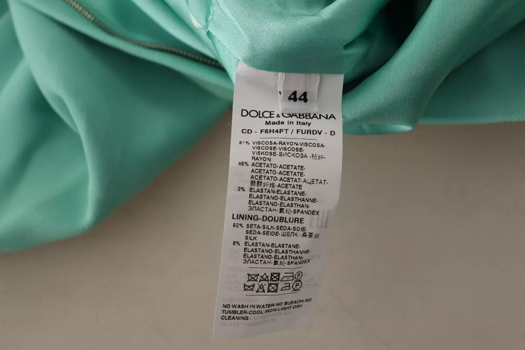 Robe midi verte menthe Dolce & Gabbana, robe droite à encolure carrée, tissu élégant, vue de face.