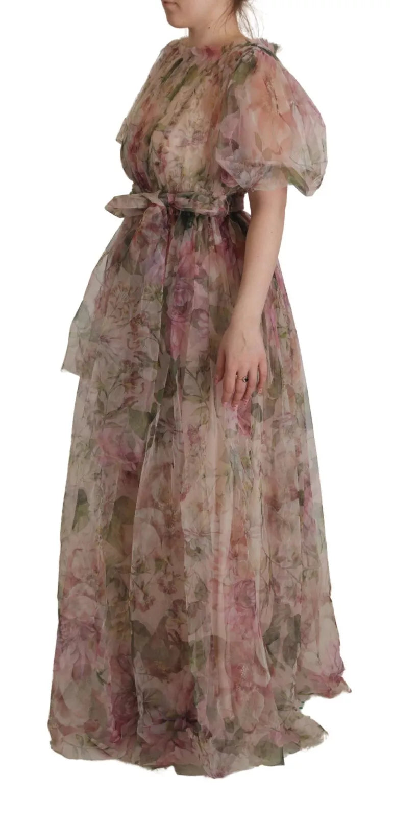 Robe longue à fleurs multicolores de Dolce & Gabbana, robe maxi élégante avec motif floral vibrant et design sophistiqué.