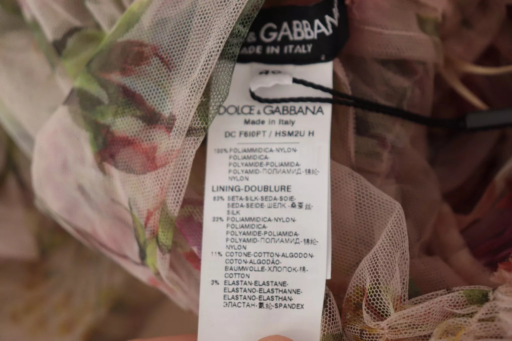 Robe longue Dolce & Gabbana à imprimé floral multicolore, style maxi, avec détails élégants et tissu fluide.