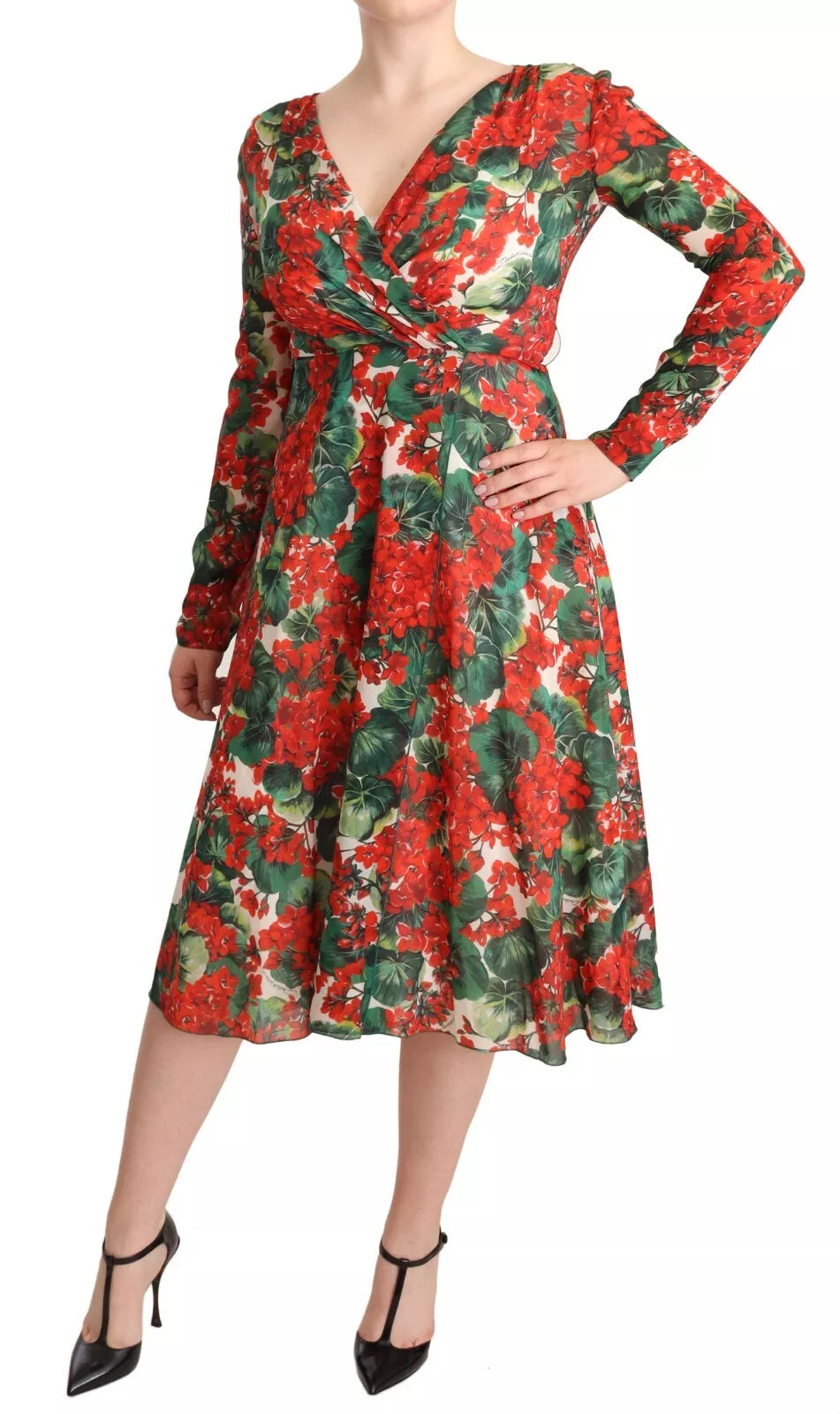 Robe trapèze Dolce & Gabbana Portofino-Print multicolore avec motifs floraux et détails élégants.