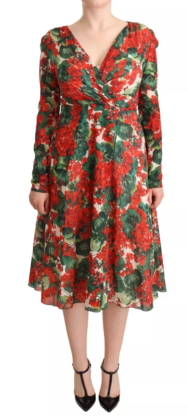 Robe droite multicolore Dolce & Gabbana Portofino avec imprimé floral, tissu léger et manches courtes.