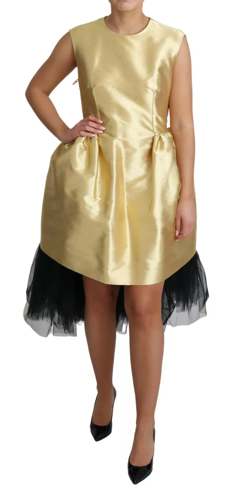 Robe sans manches en tulle doré en polyester de Dolce & Gabbana, coupe A-line élégante, idéale pour des occasions sophistiquées.