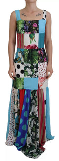 Robe longue en soie Dolce & Gabbana à patchwork multicolore, ajustée, avec un design élégant et sophistiqué.