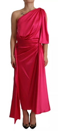 Robe midi en soie rose Dolce & Gabbana, ajustée et moulante, avec une seule épaule, élégante et sophistiquée.