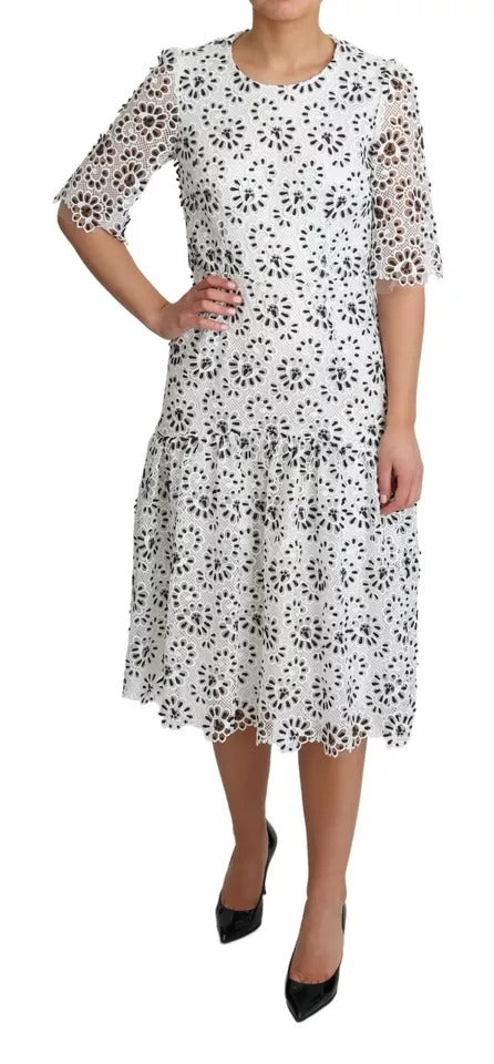 Robe midi blanche en polyester à découpes design, de la marque Dolce & Gabbana, avec coupe en ligne A.