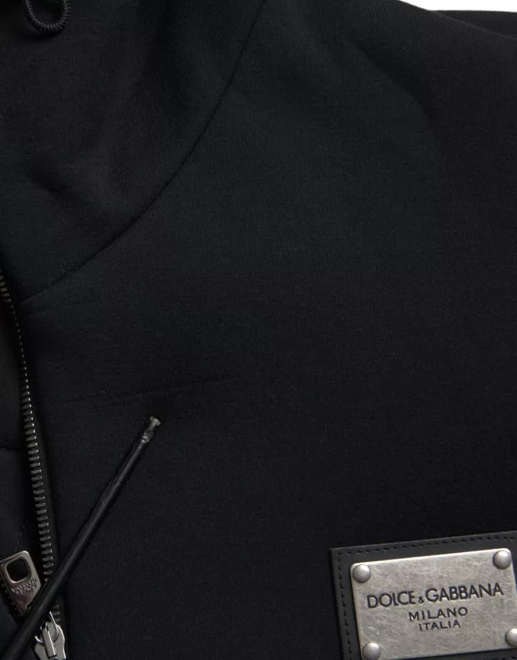 Veste bomber noire en coton avec capuche et logo Dolce & Gabbana, style décontracté et élégant.