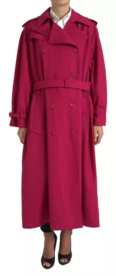 Manteau trench double boutonnage rose foncé de Dolce & Gabbana, veste élégante pour femme, en tissu léger.