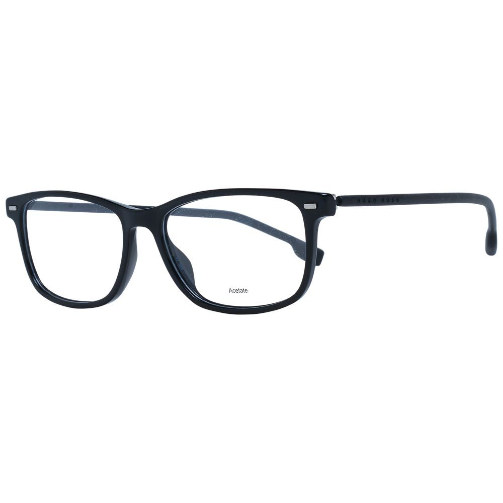 Lunettes en acétate noires Hugo Boss, monture élégante pour hommes, vues de face avec détails du cadre