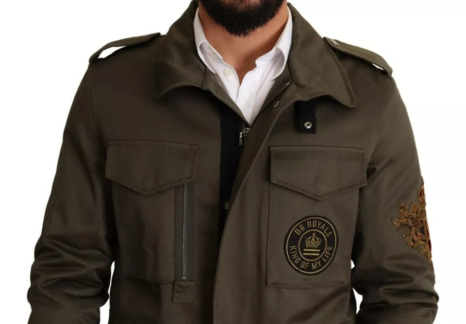 Blouson en coton vert Dolce & Gabbana DG Love, veste élégante avec détails modernes, vue de face.