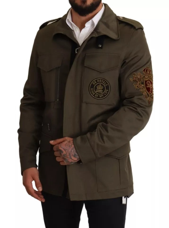 Blouson Dolce & Gabbana en coton vert DG Love, veste élégante avec détails modernes et coupe ajustée.