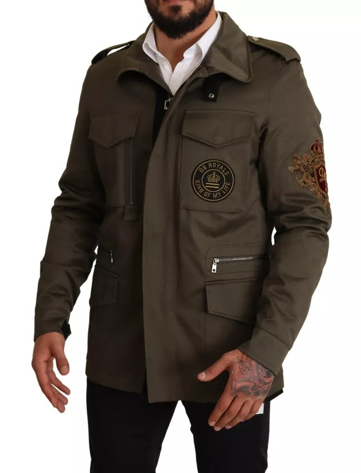 Veste blouson en coton vert Dolce & Gabbana DG Love, coupe décontractée, détails élégants et logo distinctif.