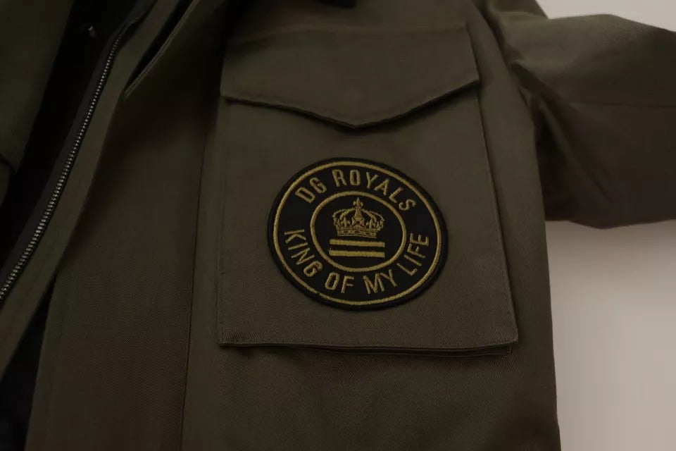 Blouson Dolce & Gabbana en coton vert DG Love, veste légère avec détails élégants, vue de face sur fond neutre.