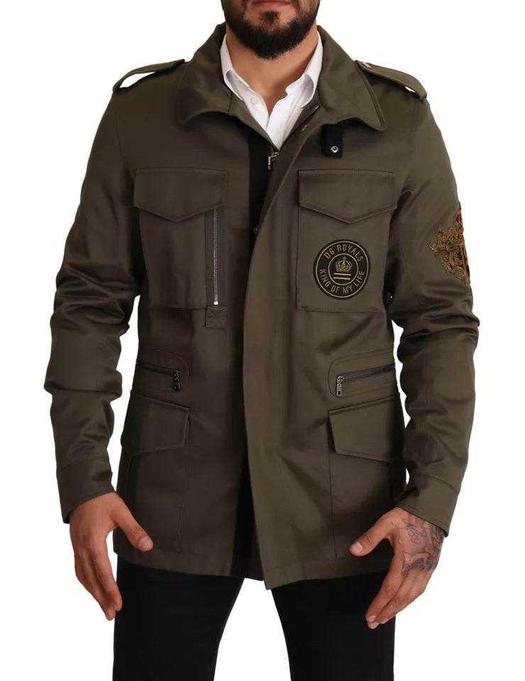 Veste blouson en coton vert Dolce & Gabbana DG Love, coupe ajustée, avec détails élégants.