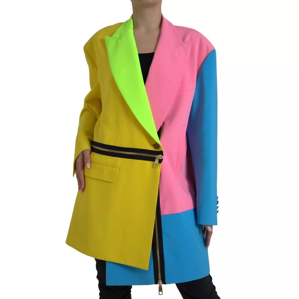 Veste Dolce & Gabbana à carreaux multicolores avec revers en pointe, veste élégante en patchwork pour femme.