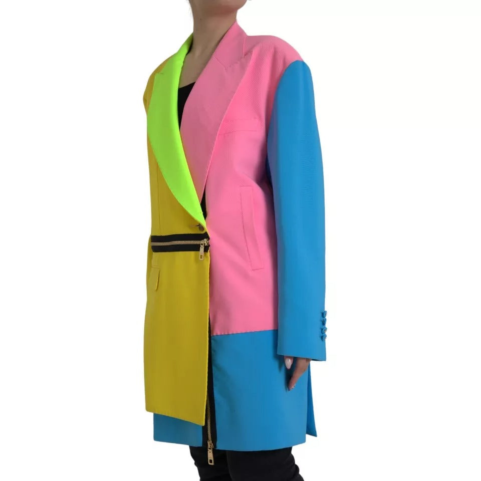 Veste Dolce & Gabbana à motif patchwork multicolore avec revers crantés, vue de face.