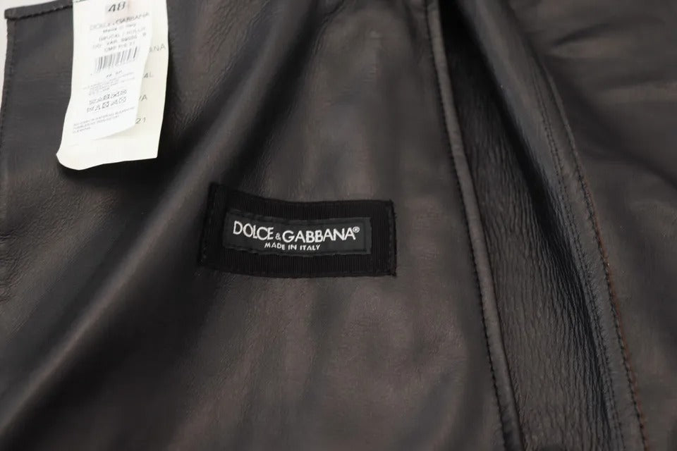 Manteau en cuir argenté pour biker en agneau de Dolce & Gabbana, veste en cuir élégante et moderne pour femme.