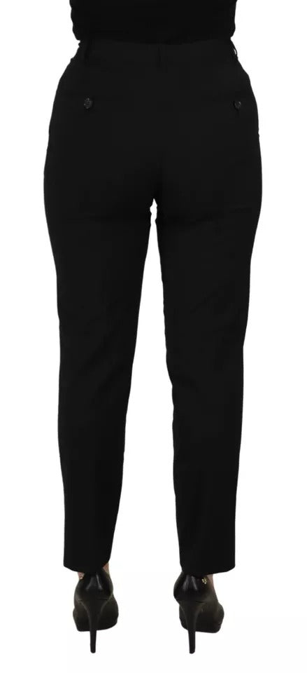 Pantalon noir à taille haute et coupe tapered de Dolce & Gabbana, style élégant et moderne, en tissu fluide.