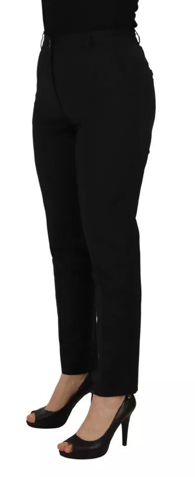 Pantalon noir à taille haute et coupe tapered de Dolce & Gabbana, style élégant et tendance, vue de face.