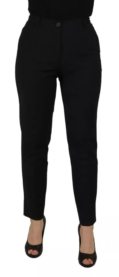 Pantalon noir taille haute Dolce & Gabbana, coupe tapered, en tissu élégant, vue de face sur un mannequin.