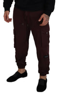 Pantalon cargo jogger Dolce & Gabbana Bordeaux en coton, style décontracté avec poches latérales et taille élastique.