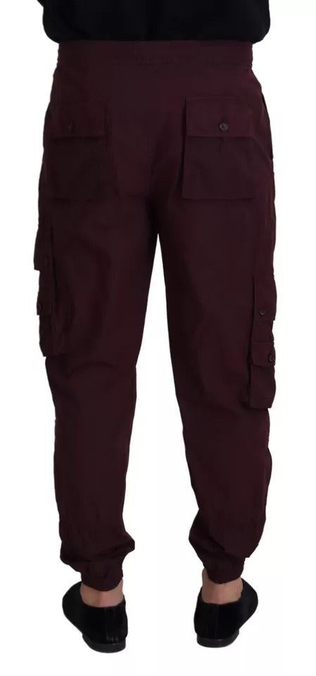 Pantalon cargo Dolce & Gabbana Bordeaux en coton, jogger avec poches, style décontracté et moderne.