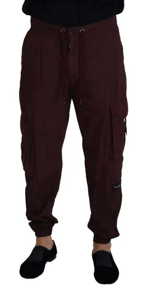 Pantalons cargo jogger en coton Bordeaux de Dolce & Gabbana, style décontracté avec poches latérales et taille élastique.