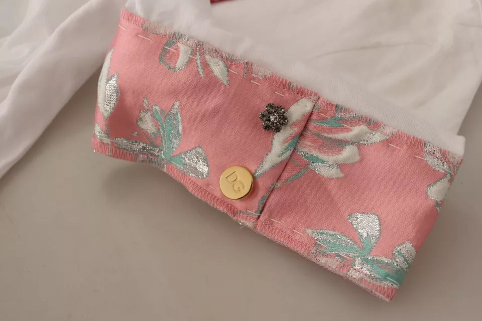T-shirt blanc Dolce & Gabbana Sartoria avec col large et boutons, tissu léger et élégant.