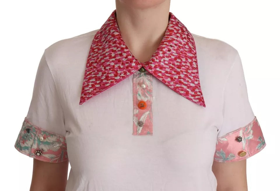 T-shirt blanc Dolce & Gabbana Sartoria avec col large à boutons, vue de face.