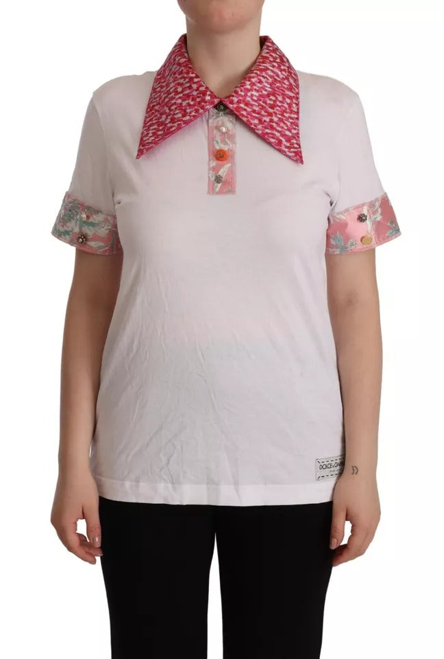 T-shirt blanc Dolce & Gabbana Sartoria avec col large et boutons, style élégant et moderne pour femme.