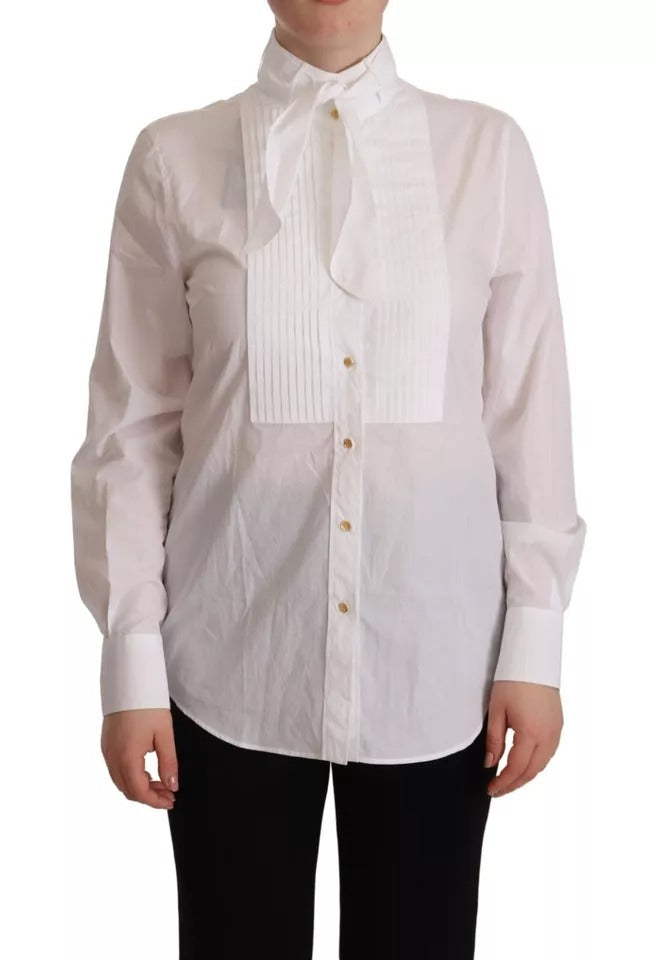 Chemise formelle blanche en coton à col avec manches longues de Dolce & Gabbana, tissu élégant et finition soignée.