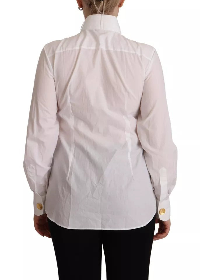 Chemise blanche en coton Dolce & Gabbana à col, manches longues, style formel pour femme.
