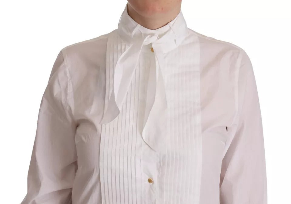 Chemise formelle blanche Dolce & Gabbana en coton à col et manches longues, élégante et classique.