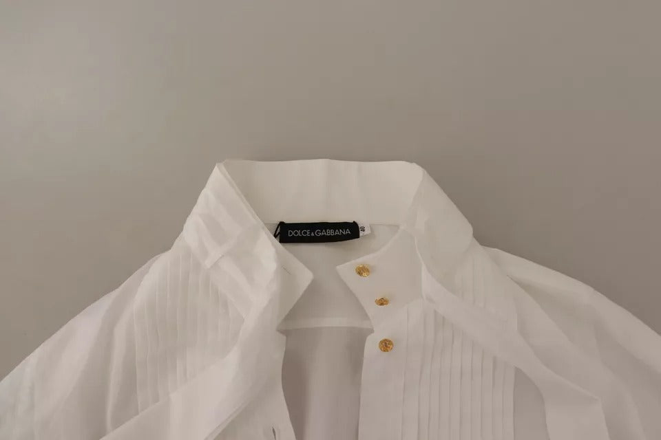 Chemise blanche en coton à col et manches longues de Dolce & Gabbana, style formel et élégant.
