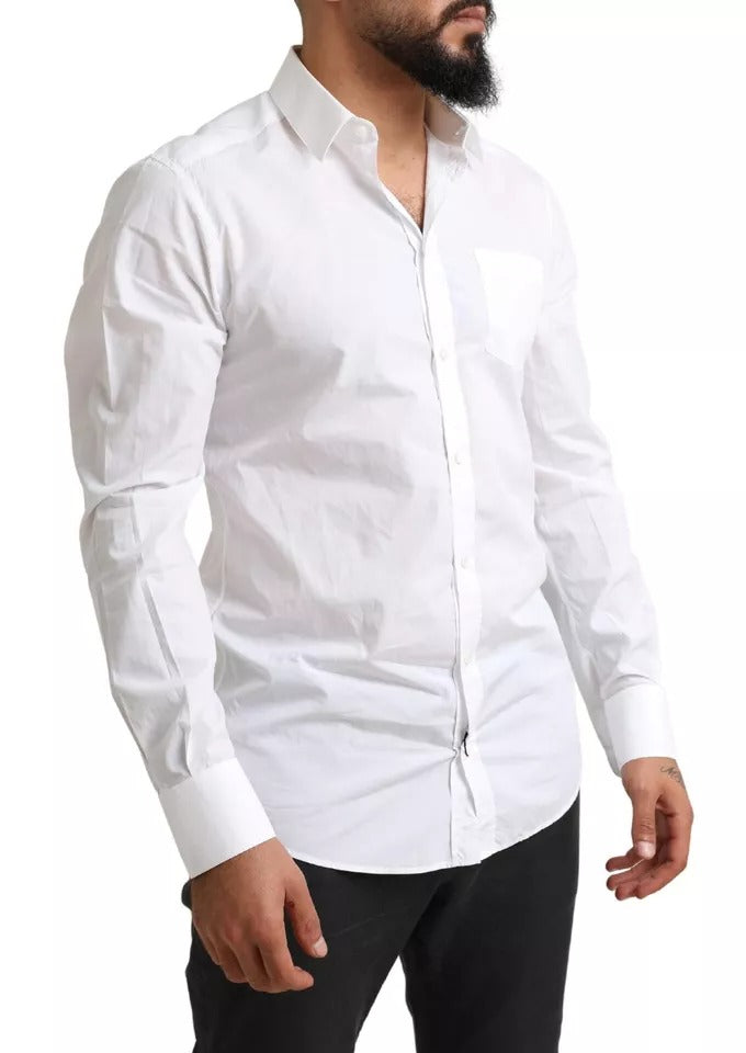 Chemise de smoking en coton blanc avec détails dorés de Dolce & Gabbana, élégante chemise formelle pour femme.