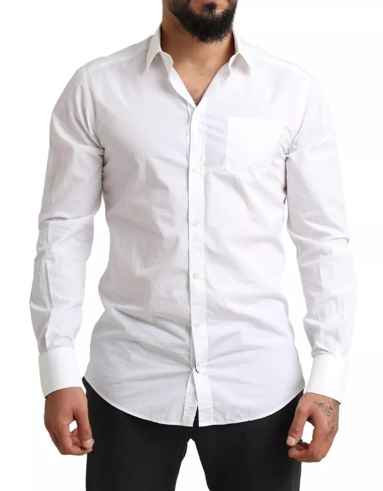 Chemise de smoking blanche en coton Dolce & Gabbana avec détails en or pour homme, style formel et élégant.