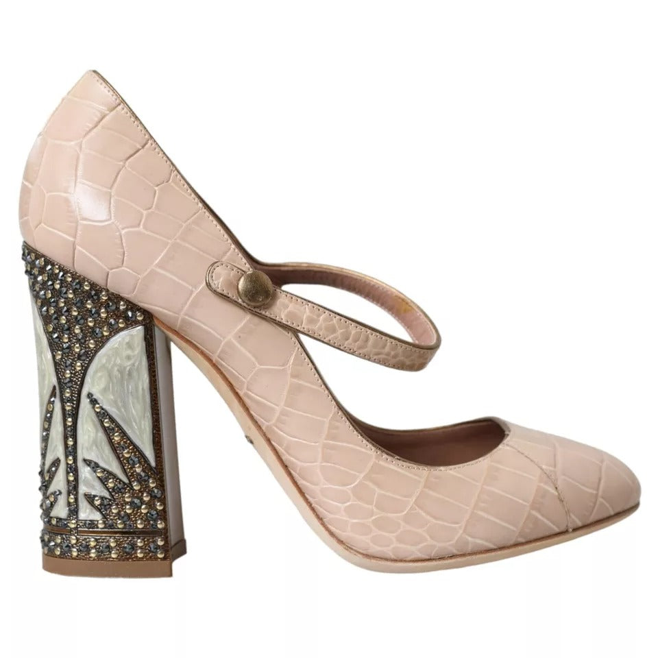 Chaussures Mary Janes en cuir beige Dolce & Gabbana avec embellissements, élégantes et sophistiquées.