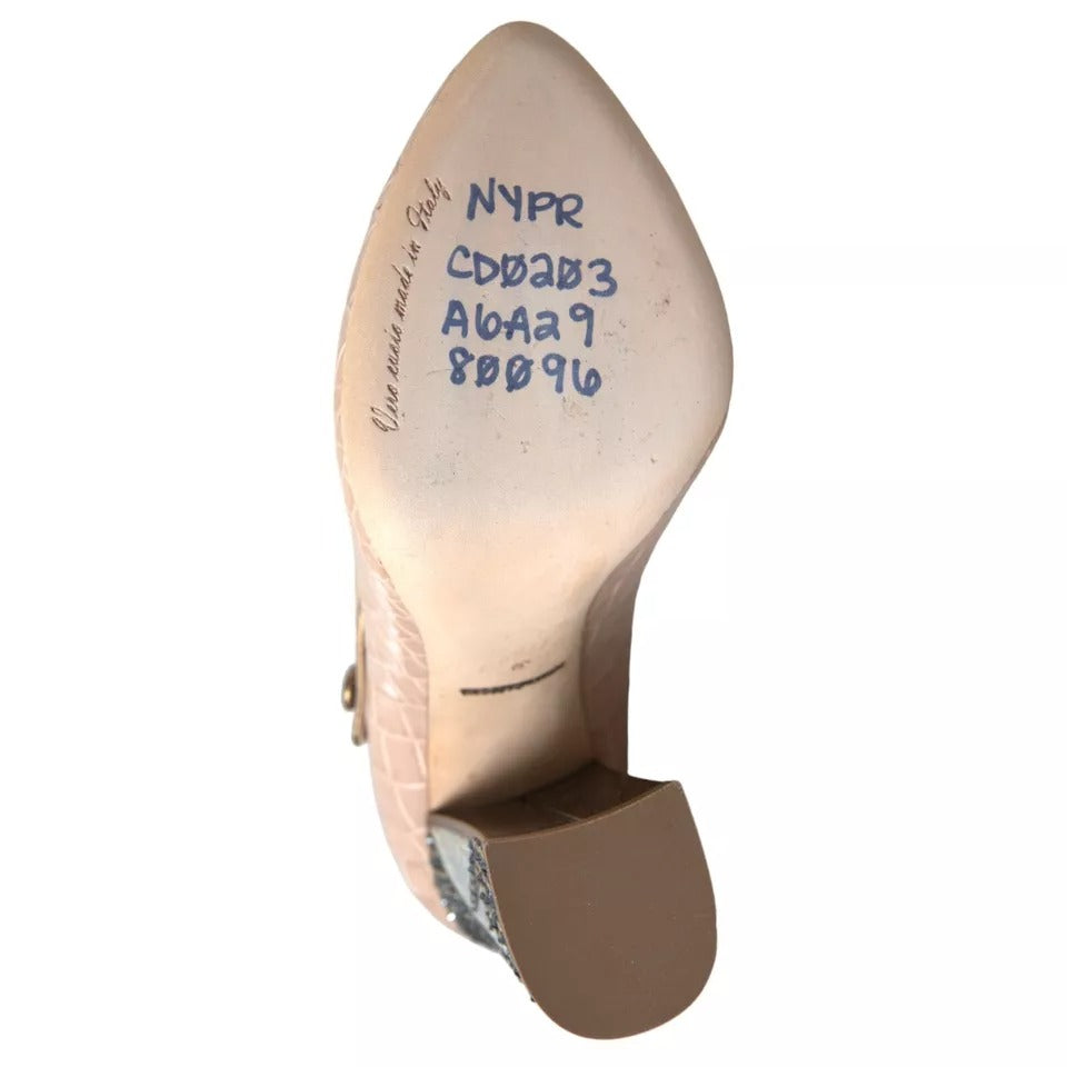 Chaussures Mary Janes en cuir beige de Dolce & Gabbana avec embellissements élégants, pour un style sophistiqué.