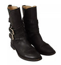 Bottes en cuir noir Dolce & Gabbana avec boucle, mi-mollet, chaussures élégantes et sophistiquées.
