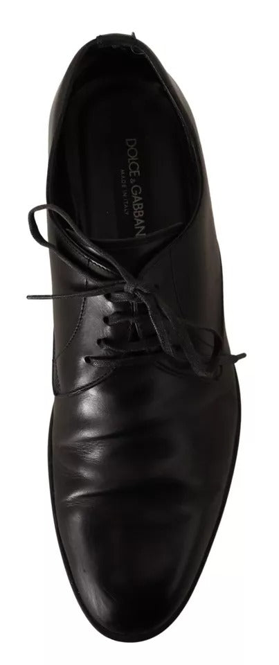 Chaussures Derby en cuir noir Dolce & Gabbana pour homme, chaussures formelles élégantes et sophistiquées.