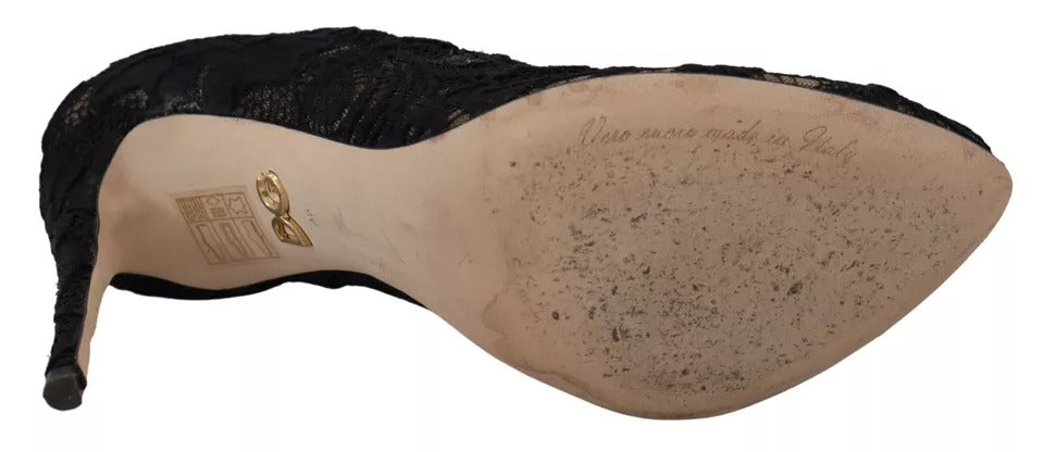 Chaussettes extensibles noires Dolce & Gabbana Taormina en dentelle pour bottes et chaussures.