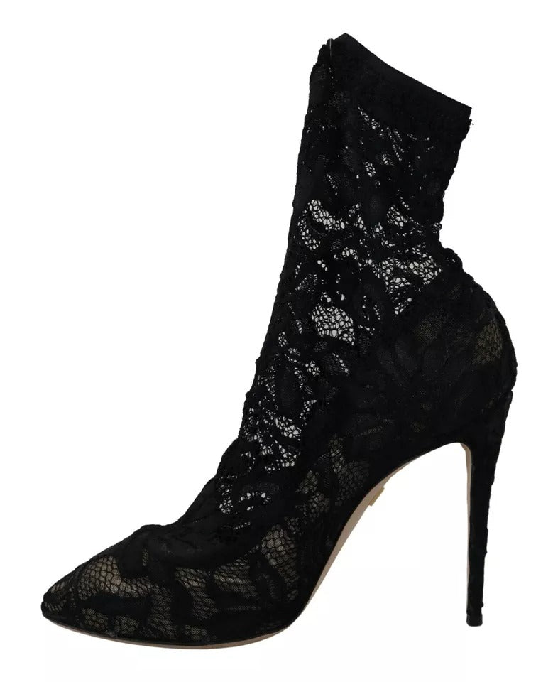 Chaussettes extensibles noires Dolce & Gabbana avec dentelle Taormina, parfaites pour compléter des bottines élégantes.