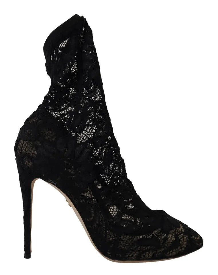 Chaussettes noires extensibles Dolce & Gabbana avec détails en dentelle pour bottes ou chaussures élégantes.