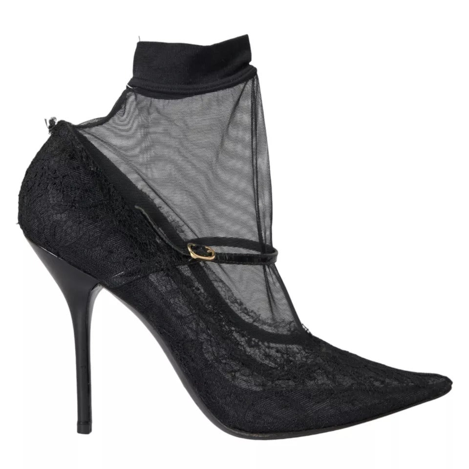 Chaussures à talons Dolce & Gabbana en tulle noir, bottines stretch élégantes avec bout pointu et design sophistiqué.
