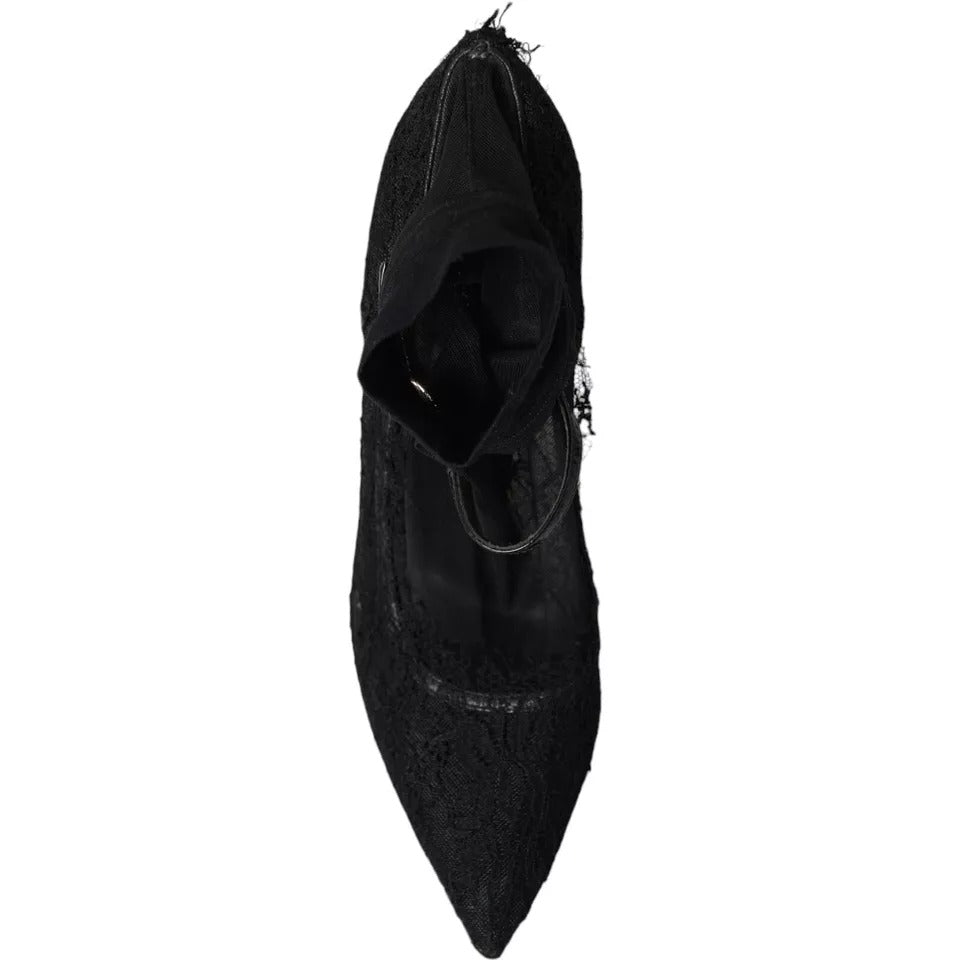 Chaussures escarpins Dolce & Gabbana en tulle noir et stretch, avec talons pour femmes élégantes.