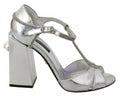 Sandales en cuir Dolce & Gabbana avec bride T, ornées de cristaux argentés, chaussures élégantes pour femmes.