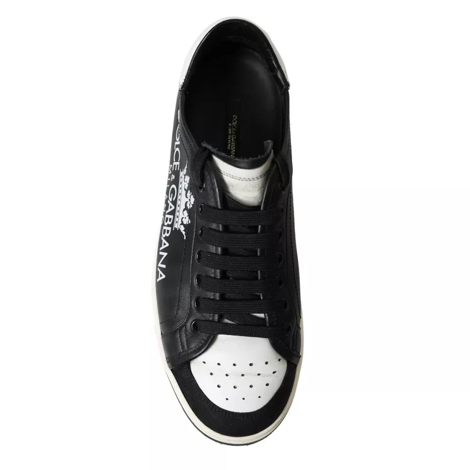 Chaussures sneakers pour homme Dolce & Gabbana en cuir noir avec couronne Milano, style élégant et moderne.