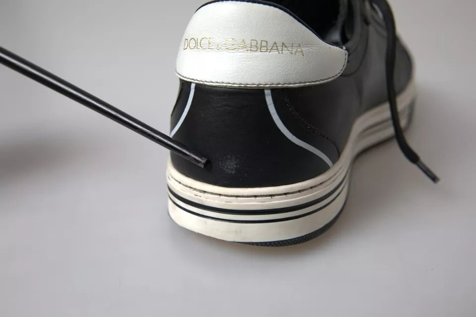 Sneakers pour hommes Dolce & Gabbana en cuir noir avec couronne Milano, design élégant et moderne.