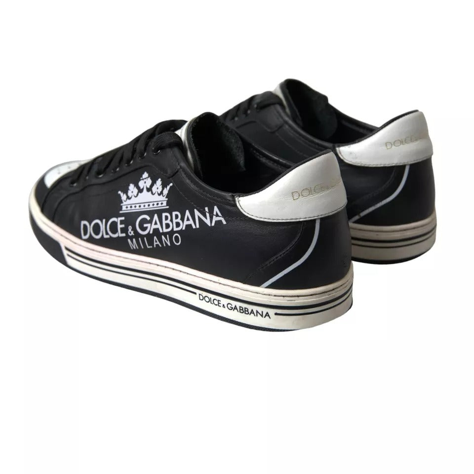 Chaussures sneakers Dolce & Gabbana Milano pour homme en cuir noir avec couronne, vue de face.