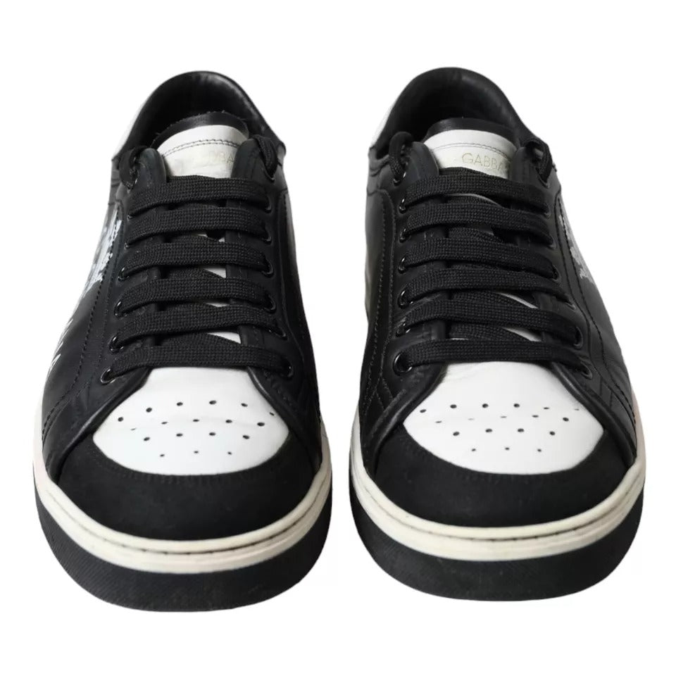 Chaussures sneakers noires pour homme Dolce & Gabbana en cuir avec motif couronne, style Milano.